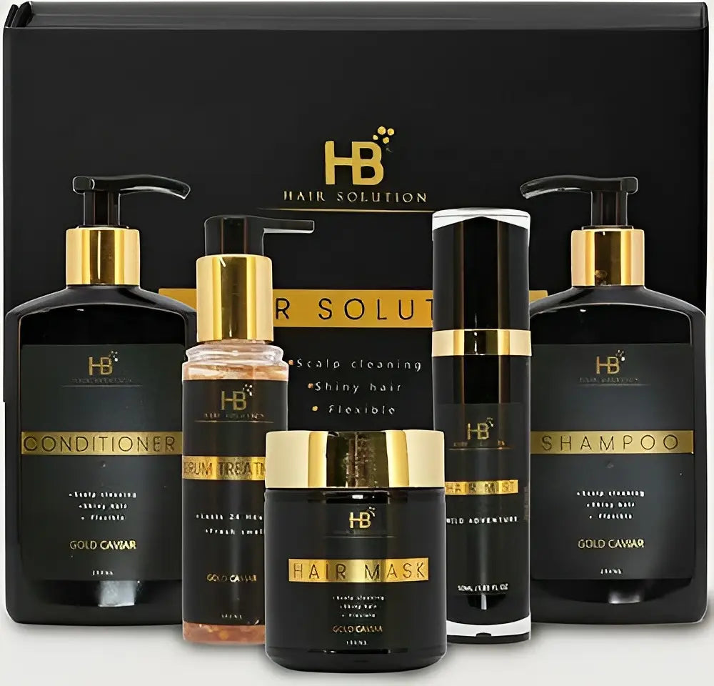 HB HAIR SOLUTION Gold Caviar & Argan Oil Hair Care Kit 5 pcs - JOLIE'S