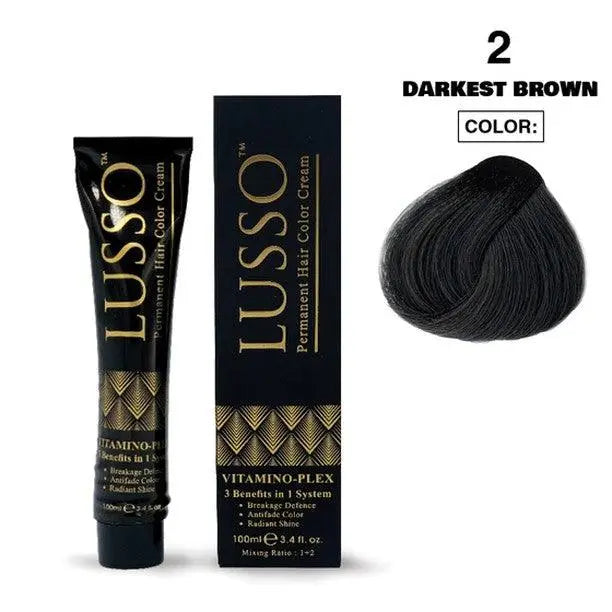 Lusso Permanent Hair Color Cream 100 ML #2 Darkest Brown - JOLIE'S UAE