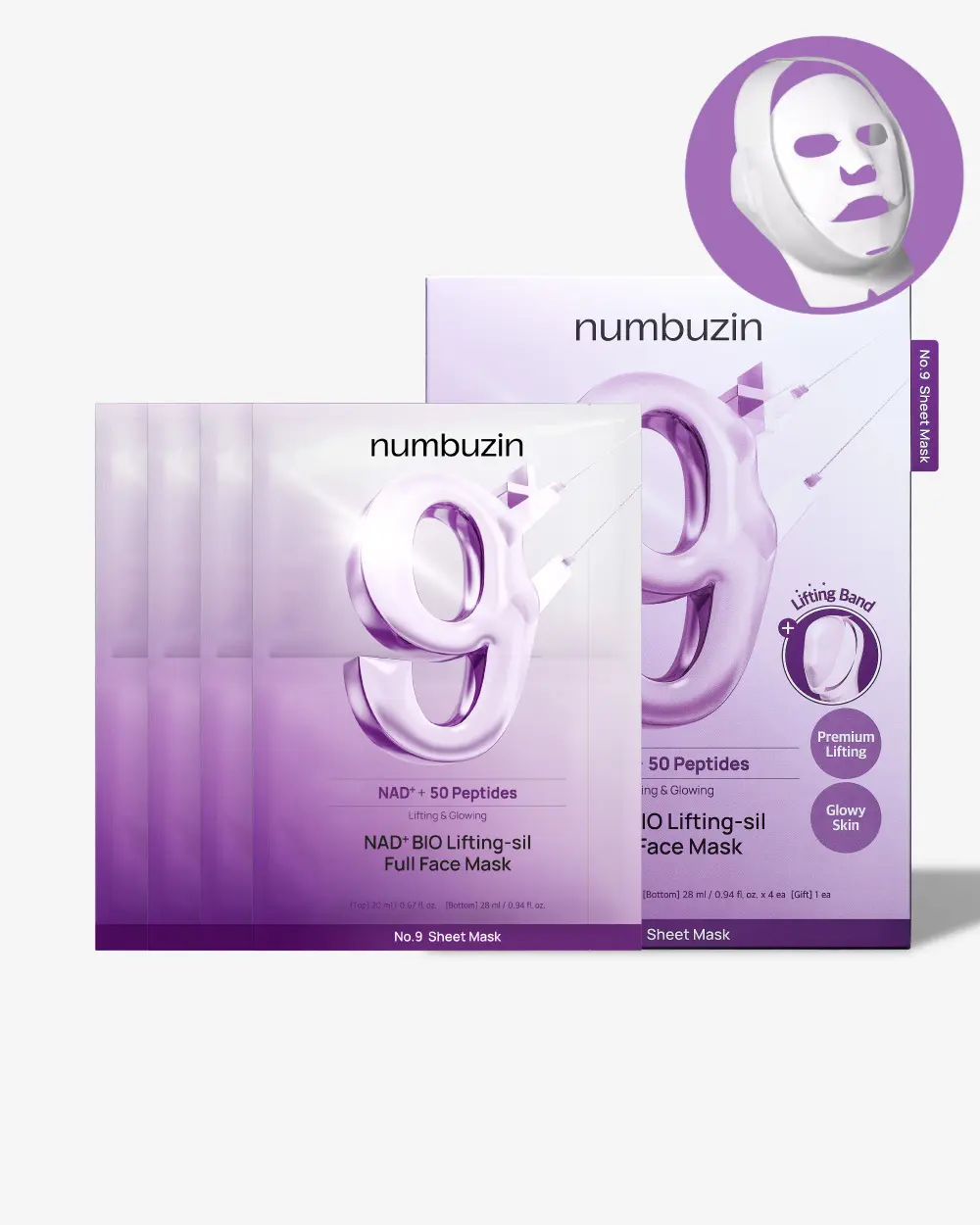 NUMBUZIN No.9 NAD+ BIO Lifting-sil Full Face Mask (4 Sheets + Lifting Band) numbuzin JOLIE'S