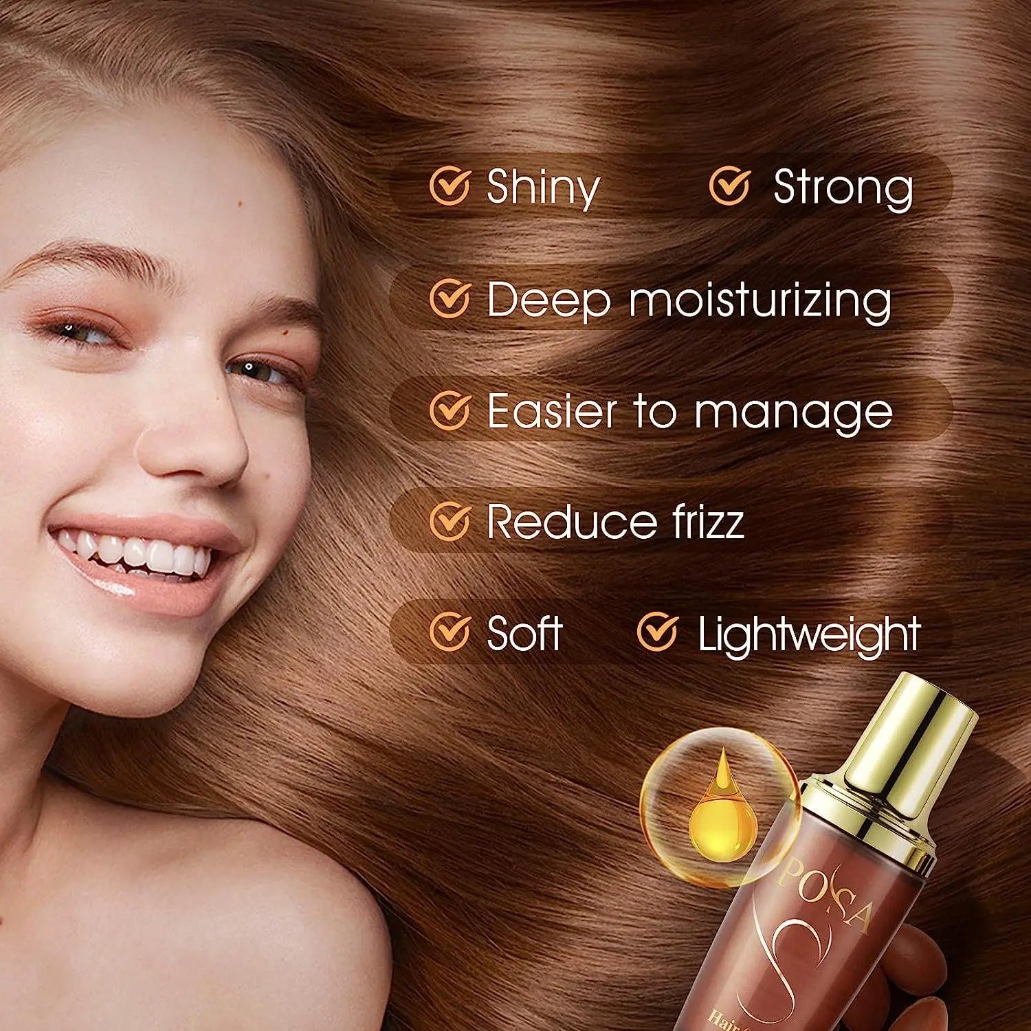 POSA 30 Seconds Rescue Smooth Hair Serum, Intense Moisture Argan Hair Oil for Dry Damaged, Silk Hair Oil,Hydrating Nature Keratin Infused for Curly Hair,Frizzy Daily Deep Moisturizing Hair Treatment Oil - JOLIE'S UAE