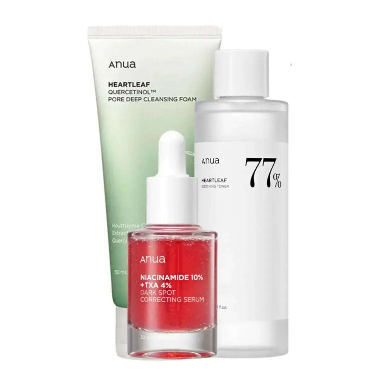 DOKAN ANUA Heartleaf Quercetinol Pore Deep Cleansing Foam, Heartleaf 77% Soothing Toner and Niacinamide 10% + TXA 4% Set Anua