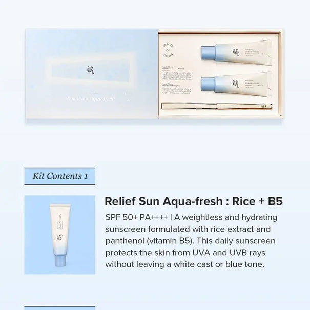 Beauty of Joseon Relief Sun Aqua-fresh Rice+B5 (SPF50+ PA++++) Special Edition Set (50ml+50ml+fan) Beauty of Joseon JOLIE'S