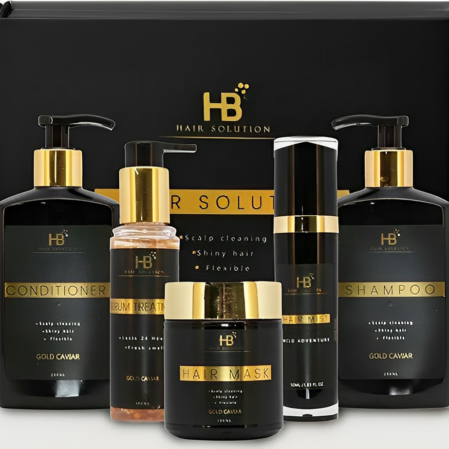 HB HAIR SOLUTION Gold Caviar & Argan Oil Hair Care Kit 5 pcs - JOLIE'S
