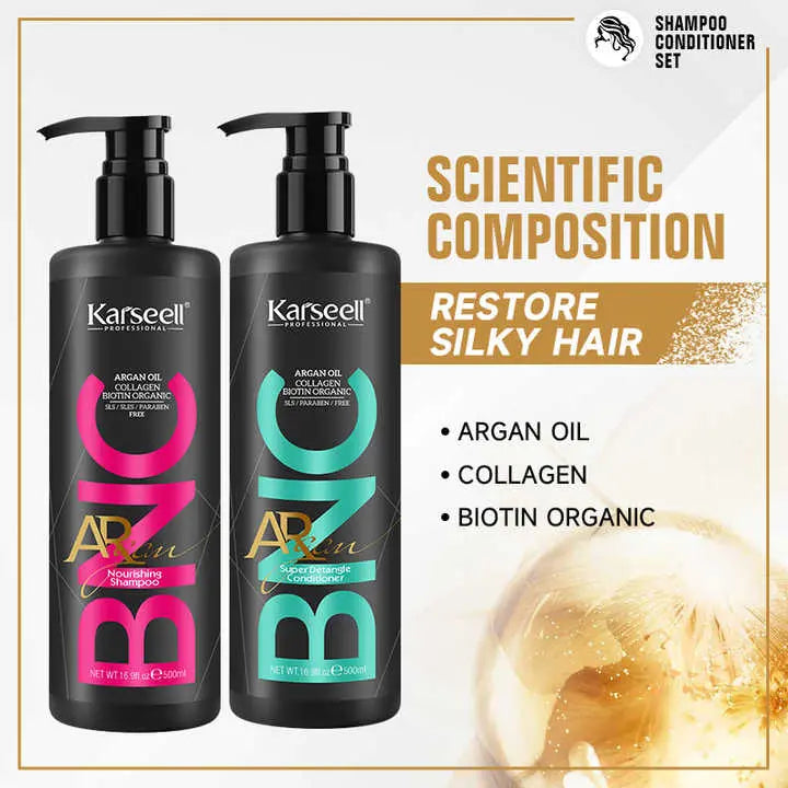 DOKAN KARSEELL Argan Oil Collagen Biotin Organic Nourishing Shampoo & Super detangle Conditioner Set 986 ML Each KARSEELL