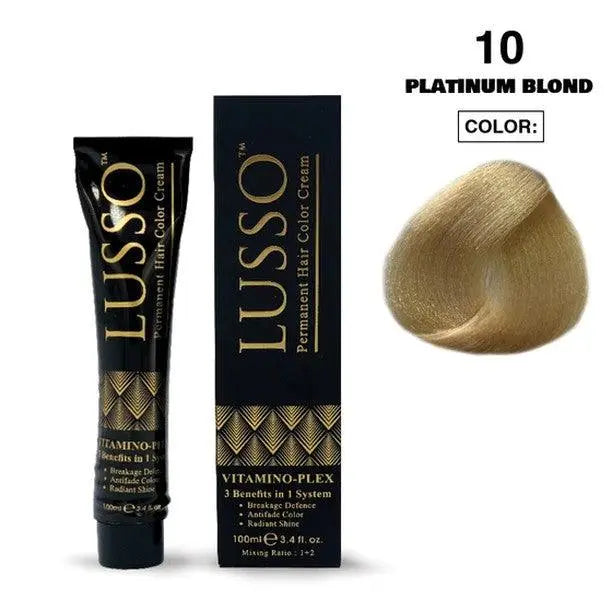 Lusso Permanent Hair Color Cream 100 ML #10 Platinum Blond - JOLIE'S UAE
