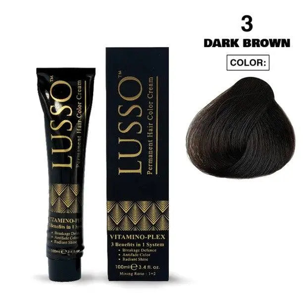 Lusso Permanent Hair Color Cream 100 ML #3 Dark Brown - JOLIE'S UAE