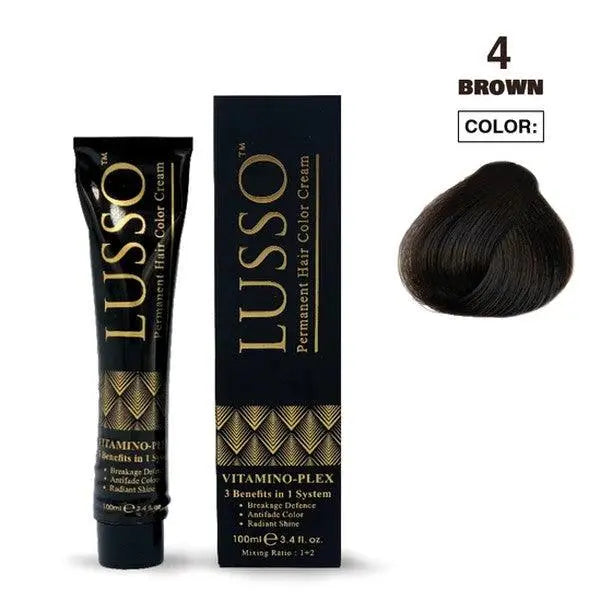 Lusso Permanent Hair Color Cream 100 ML #4 Brown - JOLIE'S UAE
