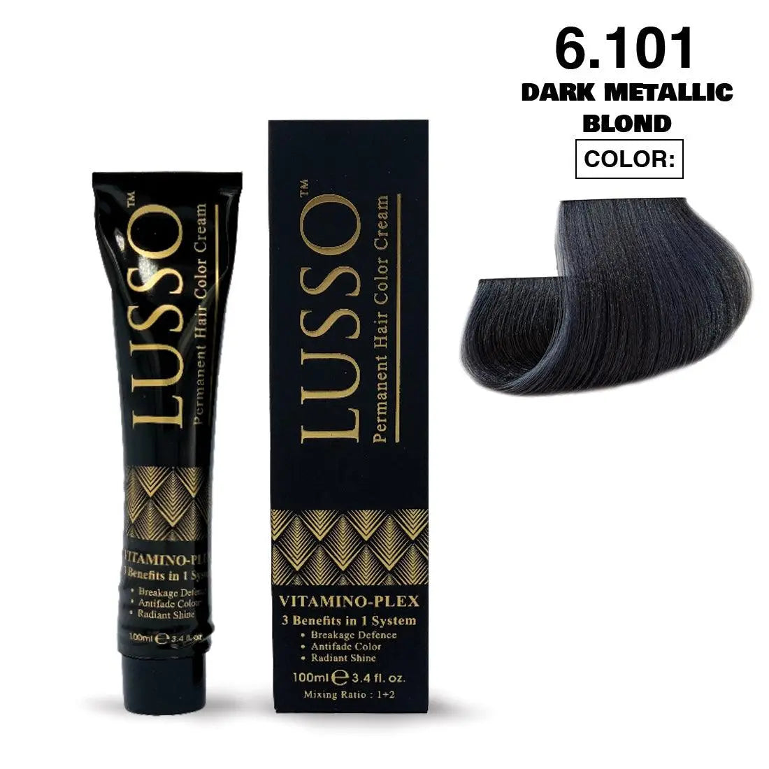 Lusso Permanent Hair Color Cream 100 ML #6.101 Dark Metallic Blond - JOLIE'S UAE
