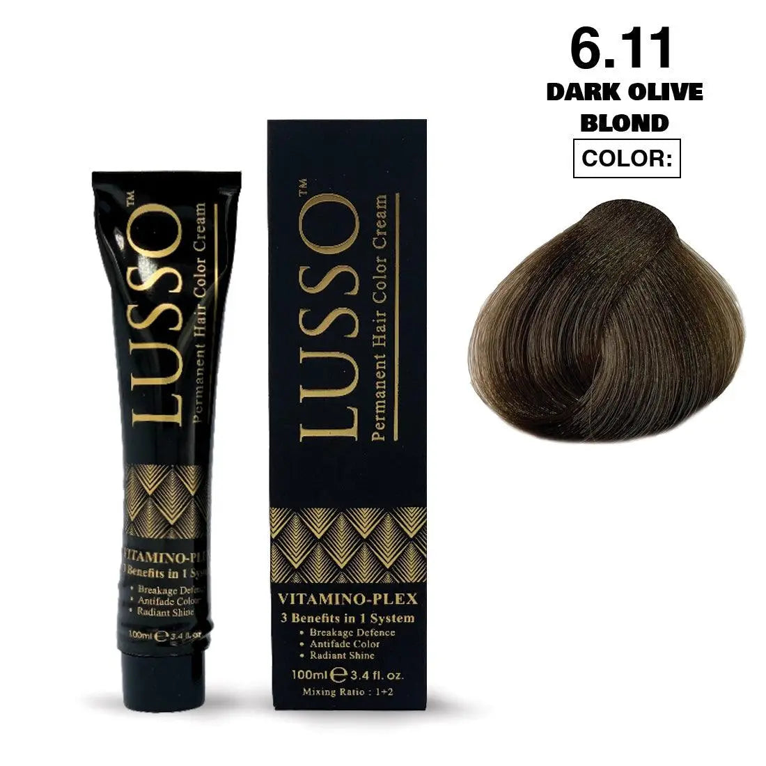 Lusso Permanent Hair Color Cream 100 ML #6.11 Dark Olive Blond - JOLIE'S UAE