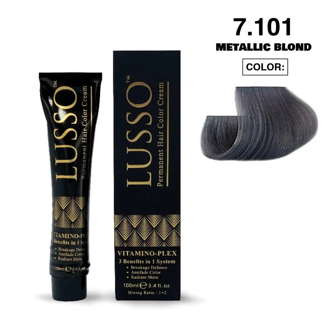 Lusso Permanent Hair Color Cream 100 ML #7.101 Metallic Blond - JOLIE'S UAE