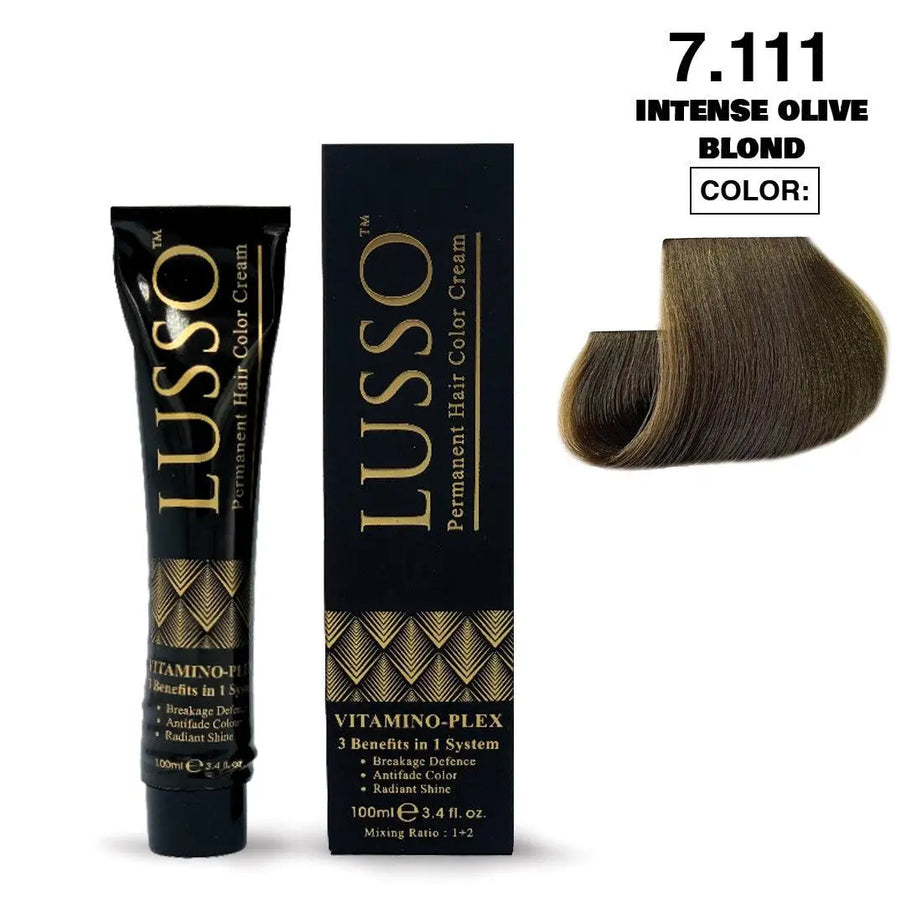 Lusso Permanent Hair Color Cream 100 ML #7.111 Intense Olive Blond - JOLIE'S UAE