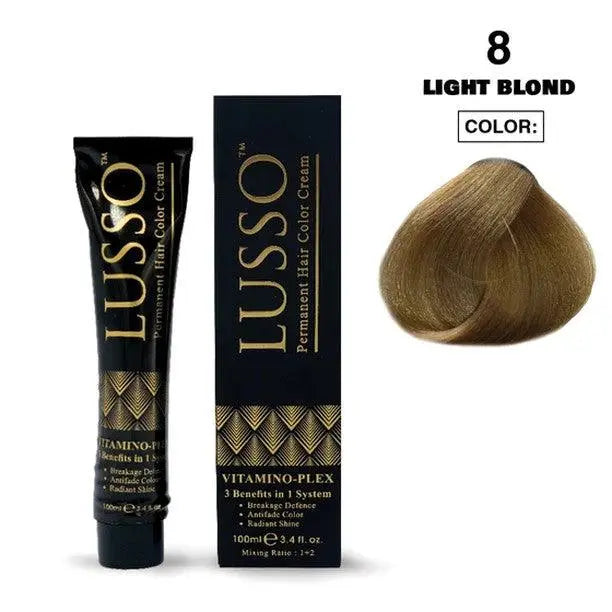 Lusso Permanent Hair Color Cream 100 ML #8 Light Blond - JOLIE'S UAE