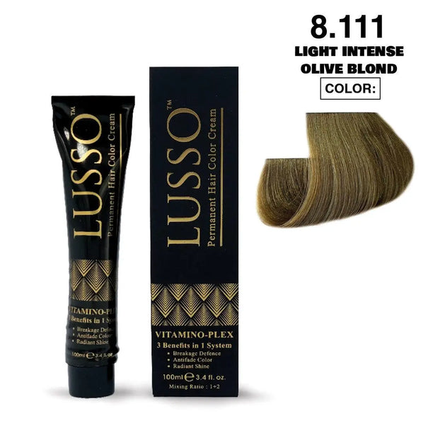 Lusso Permanent Hair Color Cream 100 ML #8.111 Light Intense Olive Blond - JOLIE'S UAE