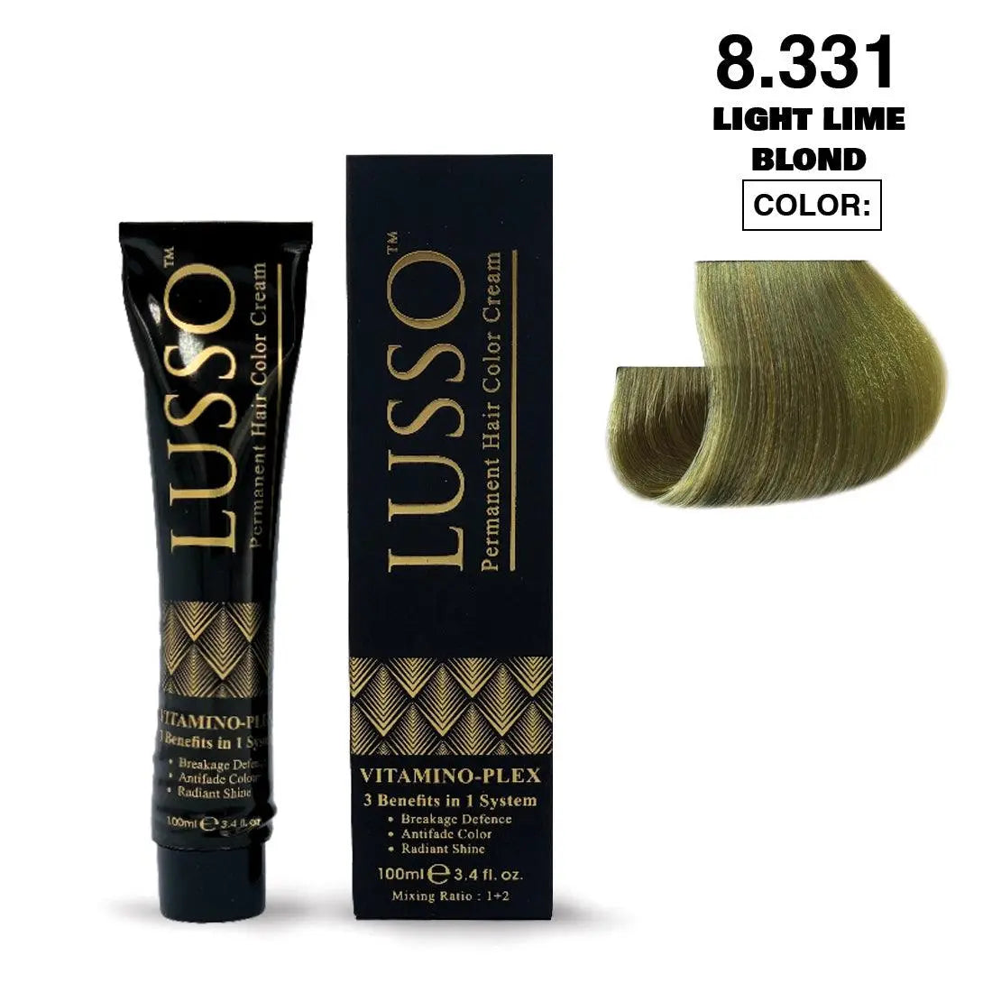 Lusso Permanent Hair Color Cream 100 ML #8.331 Light Lime Blond - JOLIE'S UAE