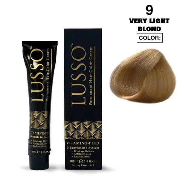 Lusso Permanent Hair Color Cream 100 ML #9 Very Light Blond - JOLIE'S UAE