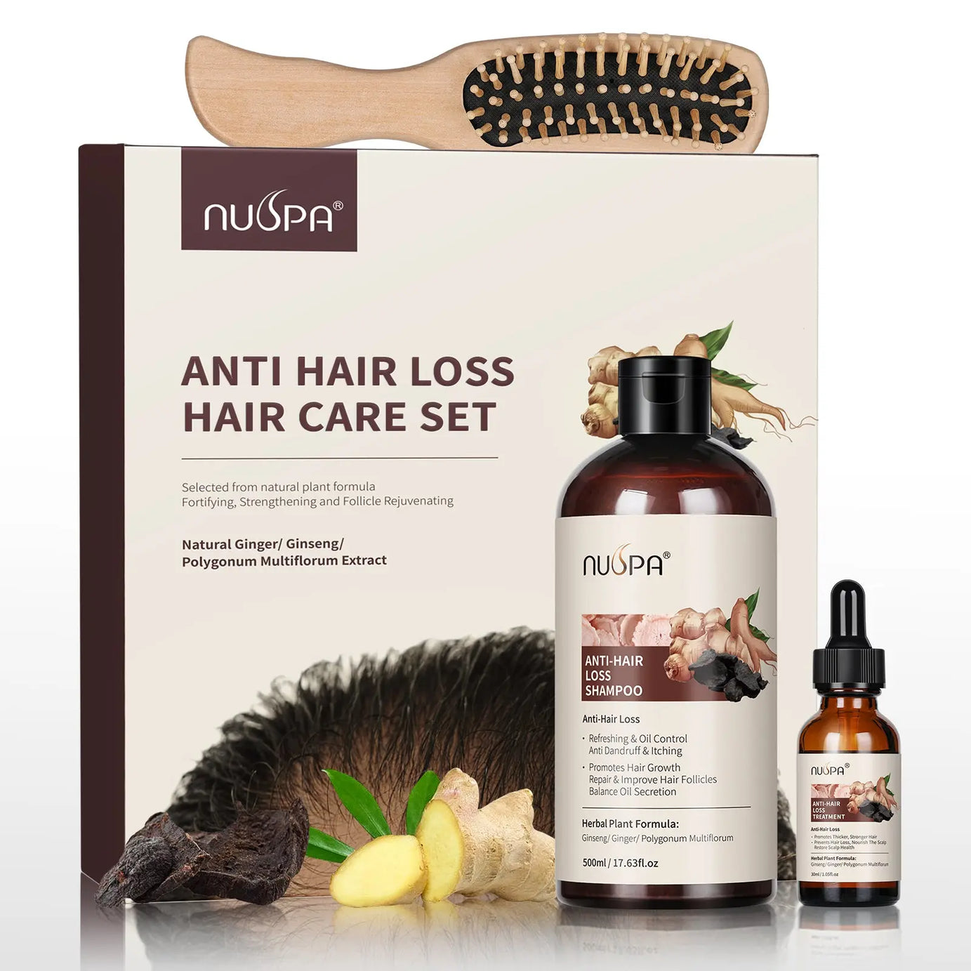 NUSPA Anti Hair Loss Hair Care Set with Herbal Shampoo, Serum & Massage Comb NUSPA JOLIE'S