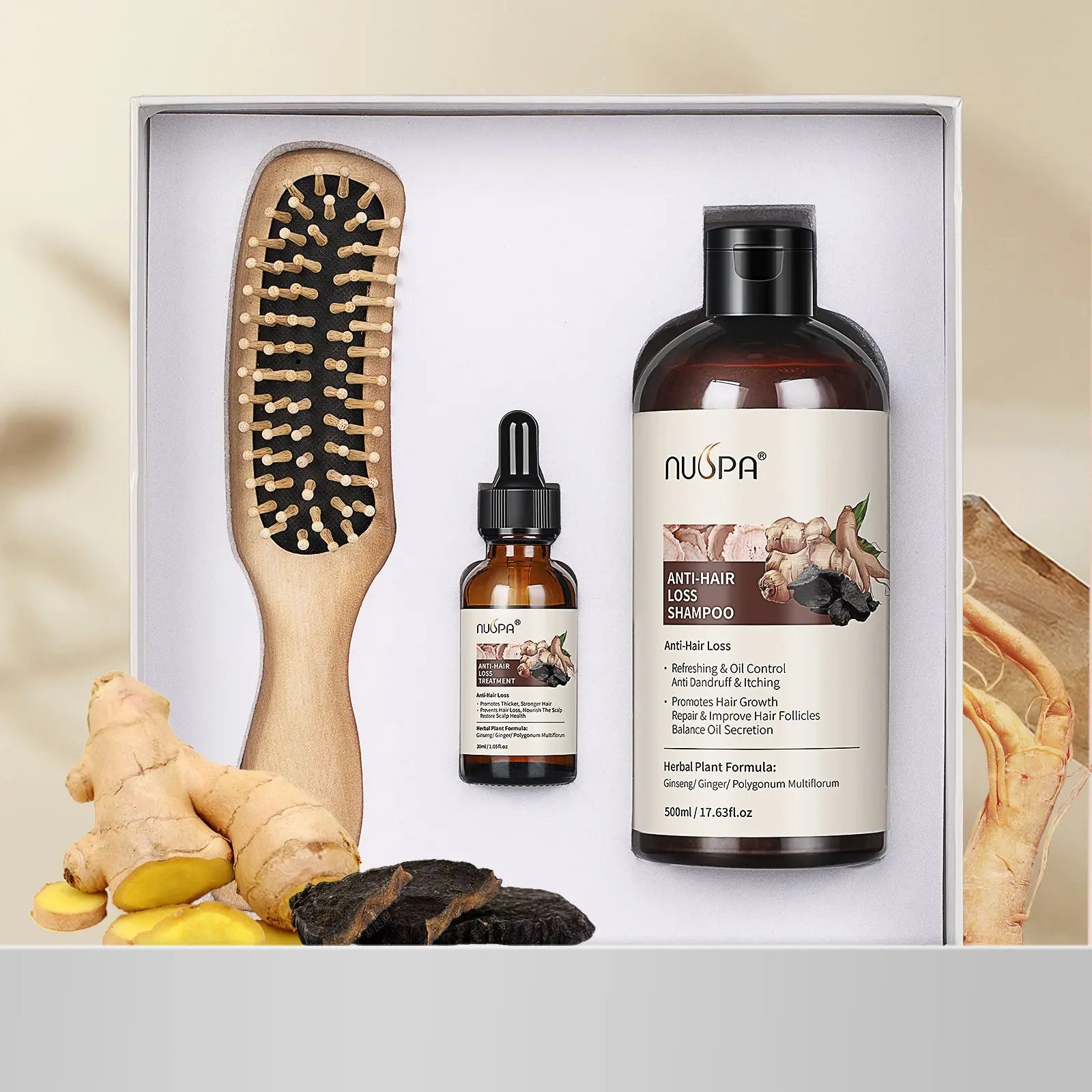 NUSPA Anti Hair Loss Hair Care Set with Herbal Shampoo, Serum & Massage Comb NUSPA JOLIE'S