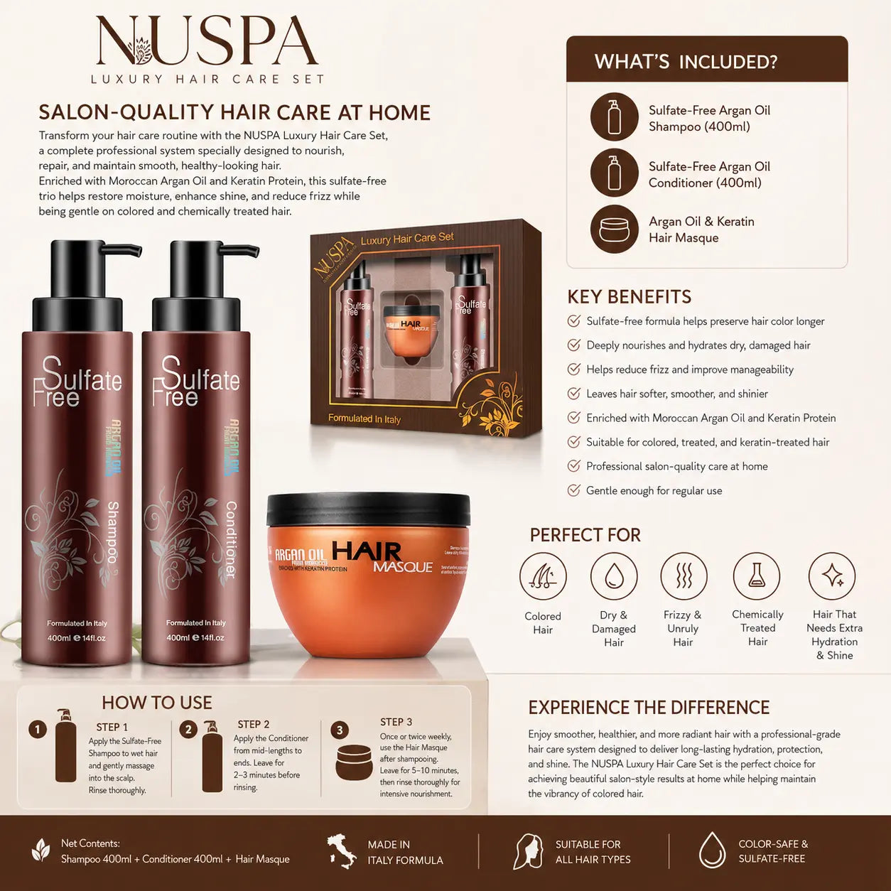 NUSPA Luxury Sulfate Free Argan Oil Hair Care Set NUSPA JOLIE'S