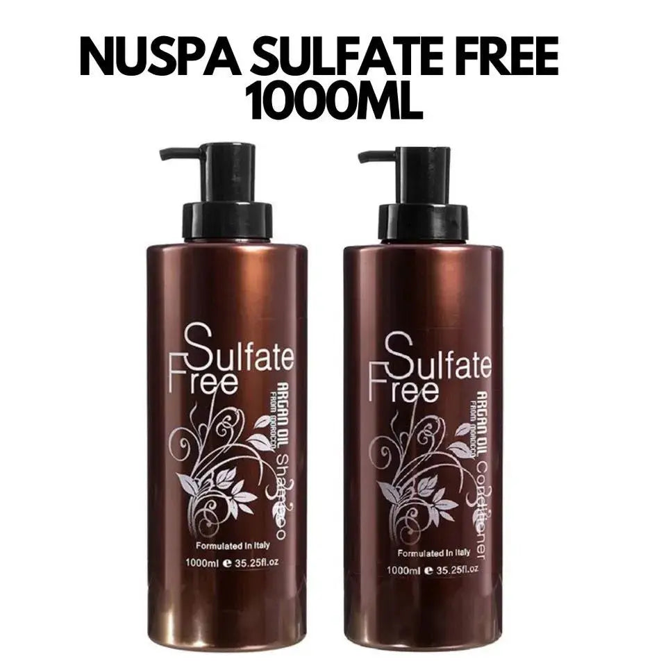 Nuspa Natural Organic Sulfate Free Moroccan Argan Oil Shampoo and Conditioner Set - Color Safe Treatment, UV Protection, Intense Moisturizing For Dry, Damaged, Frizzy, Volumizing for Thin Hair 1000 ml - JOLIE'S UAE