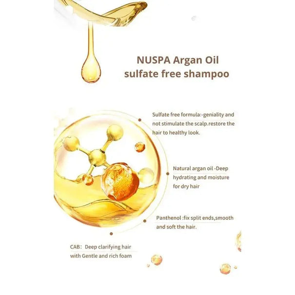 Nuspa Natural Organic Sulfate Free Moroccan Argan Oil Shampoo and Conditioner Set - Color Safe Treatment, UV Protection, Intense Moisturizing For Dry, Damaged, Frizzy, Volumizing for Thin Hair 1000 ml - JOLIE'S UAE