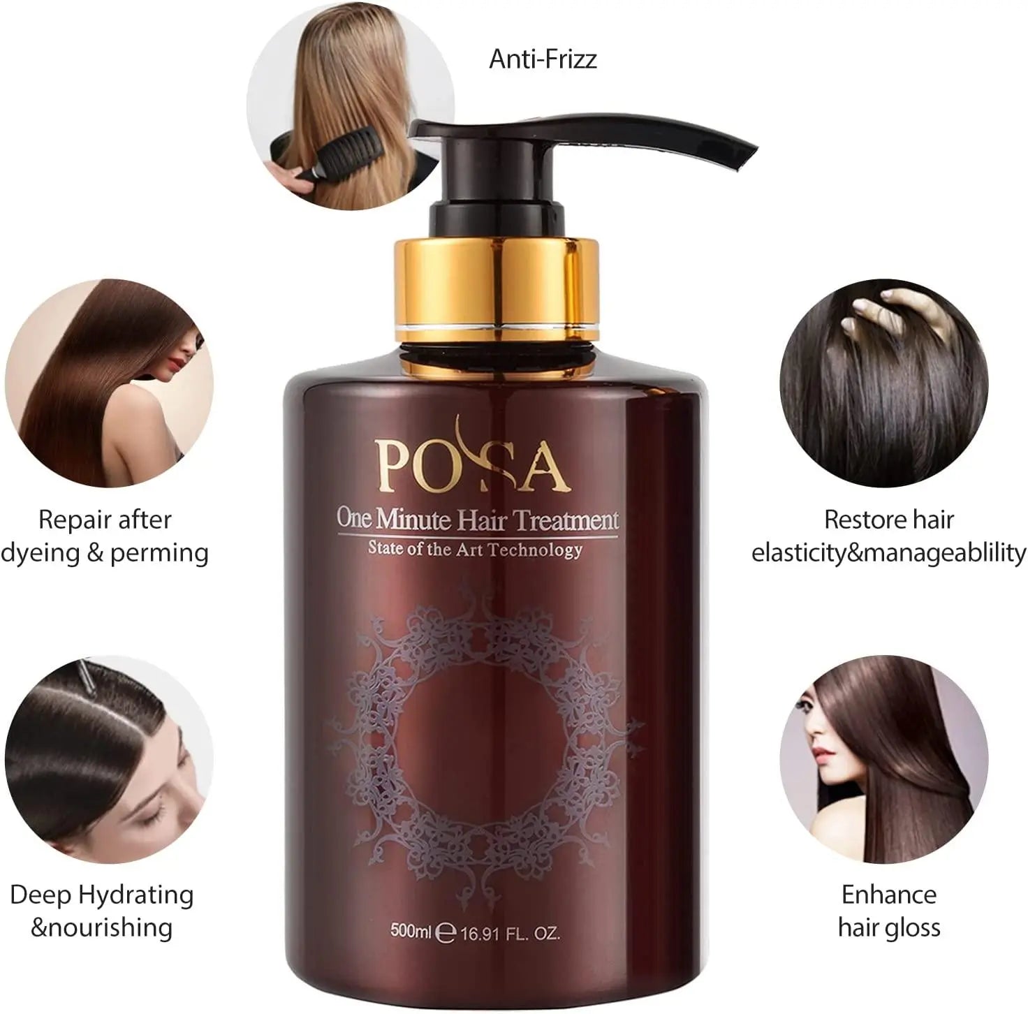 POSA 1 Minute Rescue Keratin Hair Conditioner Moisturizing Argan Oil Hair Mask Deep Repairing Hair Treatment Heat Protectant UV Protective Sulfate