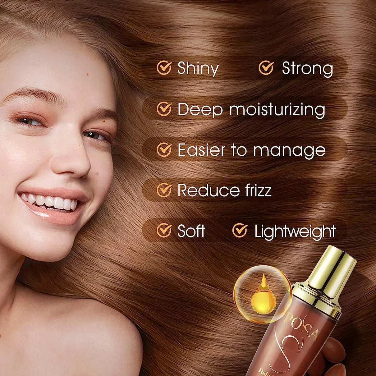 POSA 30 Seconds Rescue Smooth Hair Serum, Intense Moisture Argan Hair Oil for Dry Damaged, Silk Hair Oil,Hydrating Nature Keratin Infused for Curly Hair,Frizzy Daily Deep Moisturizing Hair Treatment Oil - JOLIE'S UAE