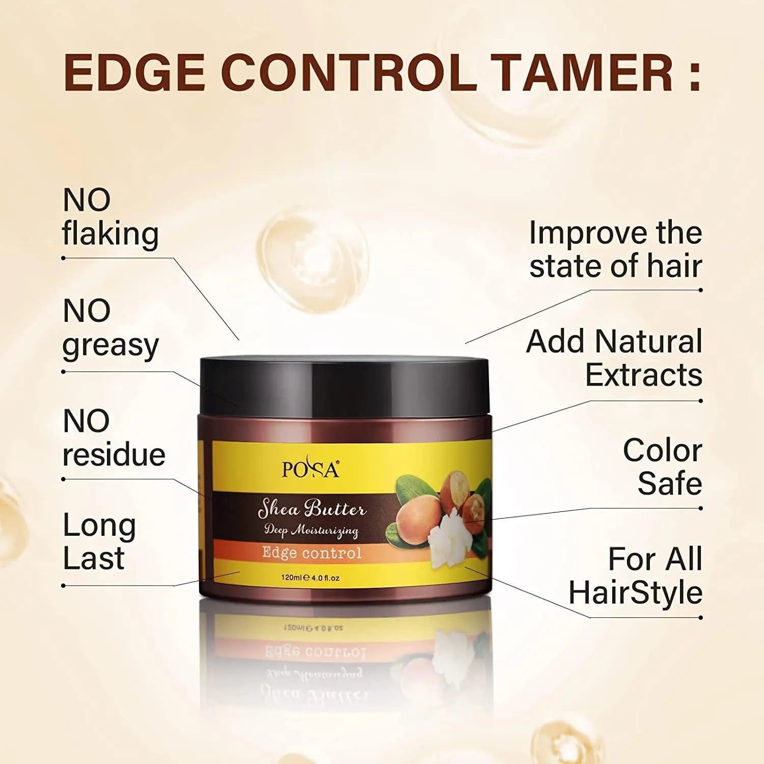 POSA Instant Control Edge Control,Hair Wax, 48 hours Lasting Natural Tea Tree Oil Deep Moisturizing EdgeTamer, Shine Smooth Hair Styling Gel with Shea Butter,Jojoba Oil 120 ML - JOLIE'S UAE