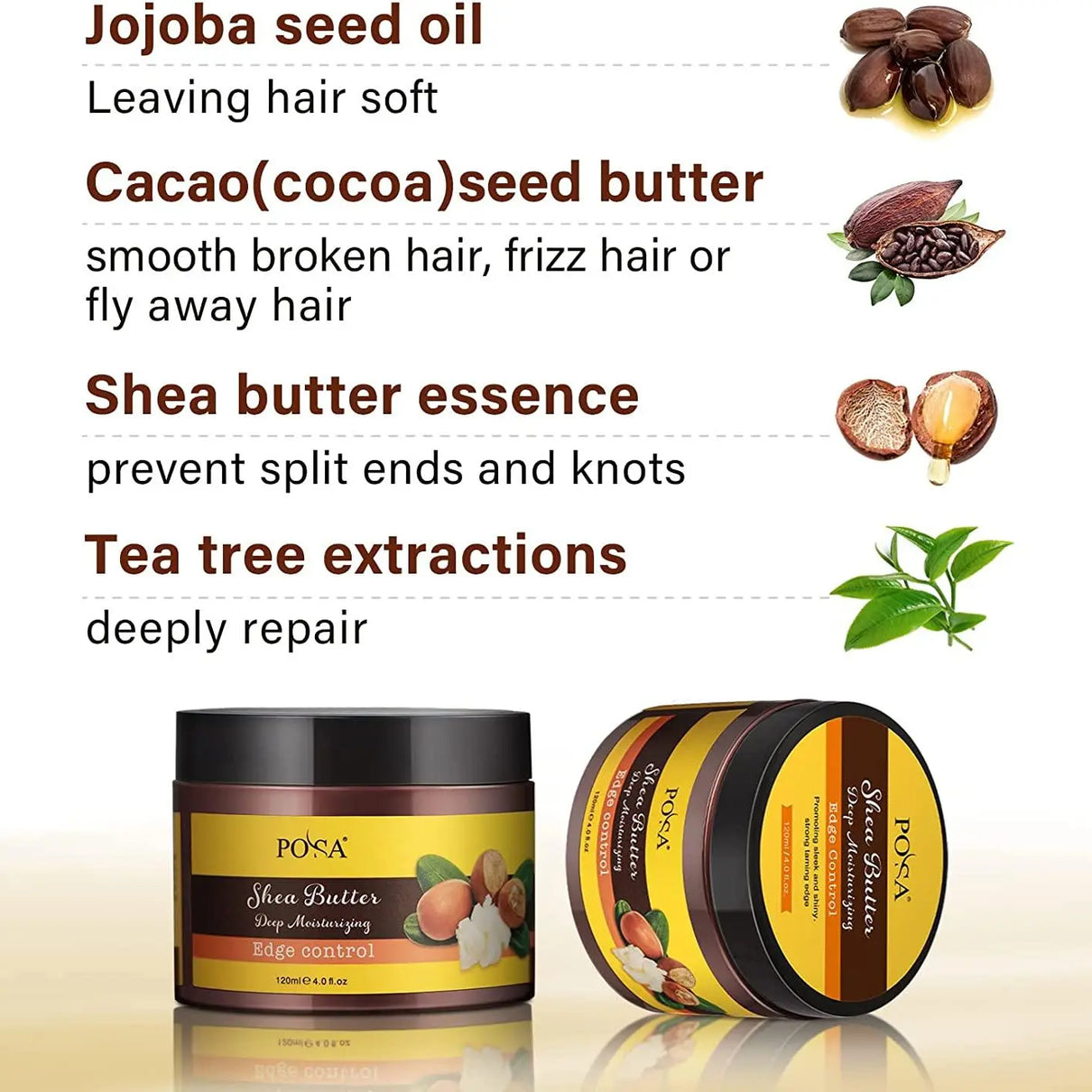 POSA Instant Control Edge Control,Hair Wax, 48 hours Lasting Natural Tea Tree Oil Deep Moisturizing EdgeTamer, Shine Smooth Hair Styling Gel with Shea Butter,Jojoba Oil 120 ML - JOLIE'S UAE